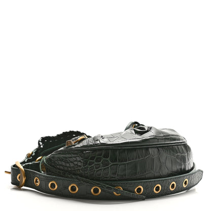 Balenciaga Extra Supple Calfskin Crocodile Embossed Le Cagole Shoulder Bag XS Forest Green 4 of 12