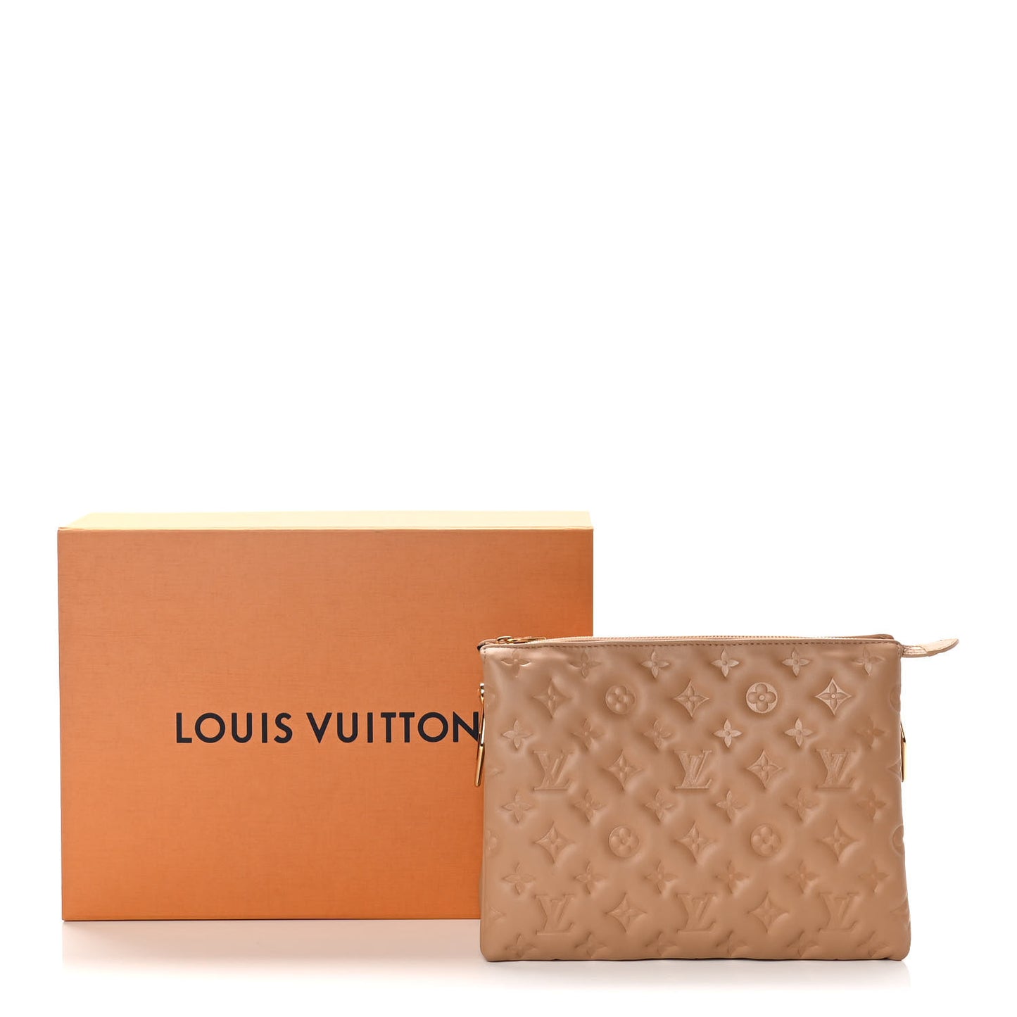 Lambskin Embossed Monogram Coussin PM Camel