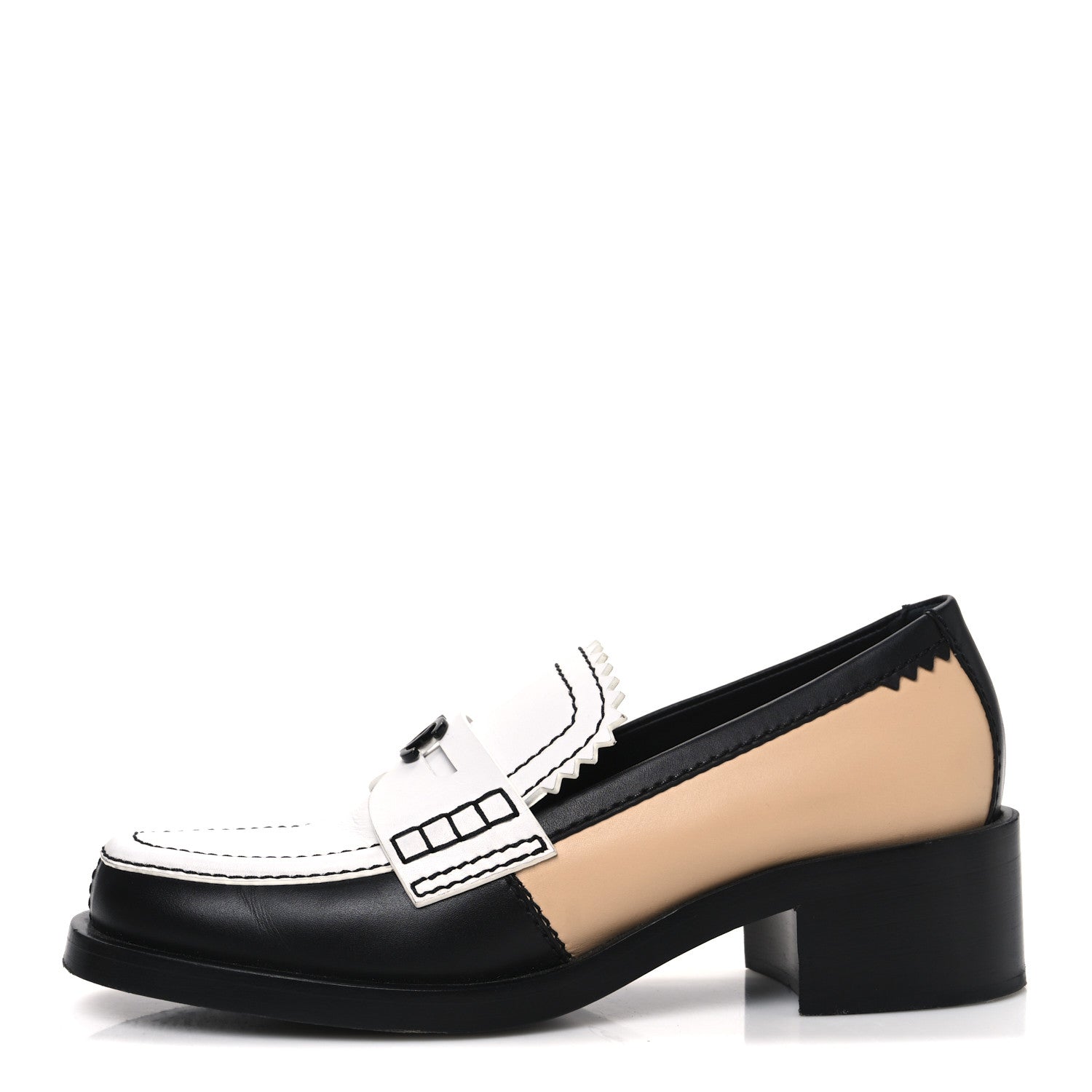 Chanel Calfskin CC Loafers 40 Black White Beige 1 of 13