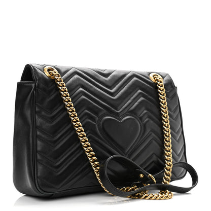 Gucci Calfskin Matelasse Medium GG Marmont Shoulder Bag Black 3 of 11