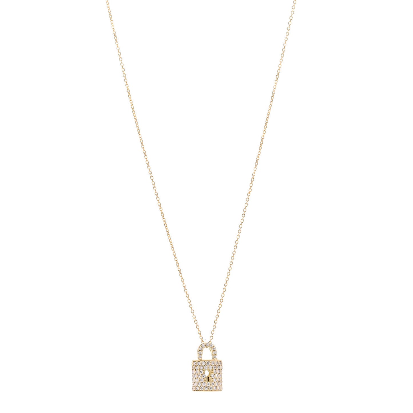 18K Yellow Gold Diamond Tiny Treasures Lock Pendant Necklace