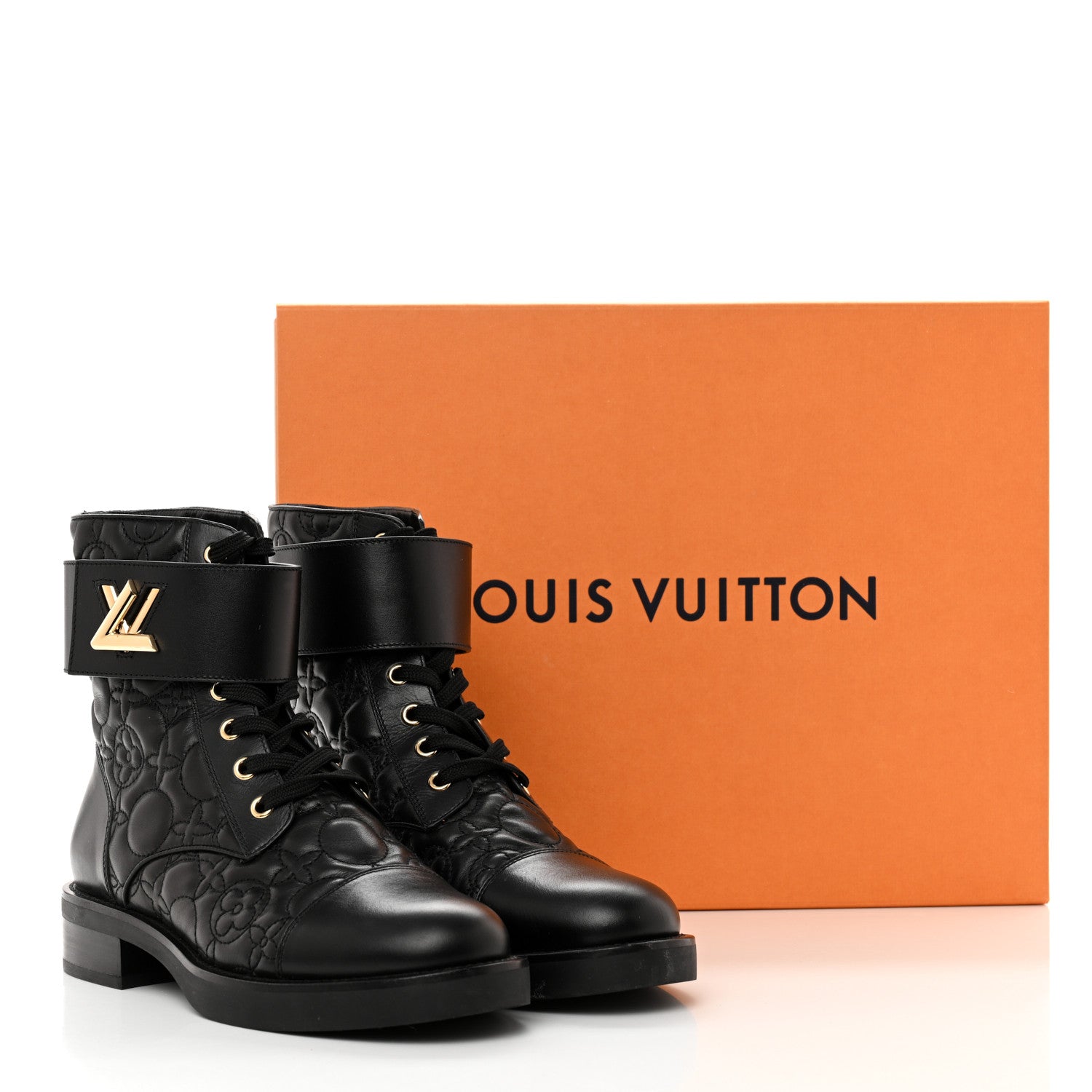 Louis Vuitton Calfskin Embossed Wonderland Ranger Boots 37 Black 9 of 9