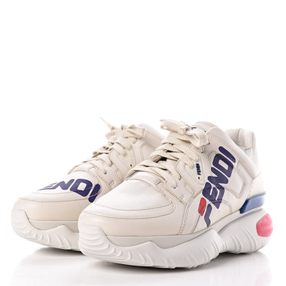 Fendi X FILA Vitello Mania Painted Womens Chunky Sneakers 40 Ice White Caipiroska Blueberry 3 of 9