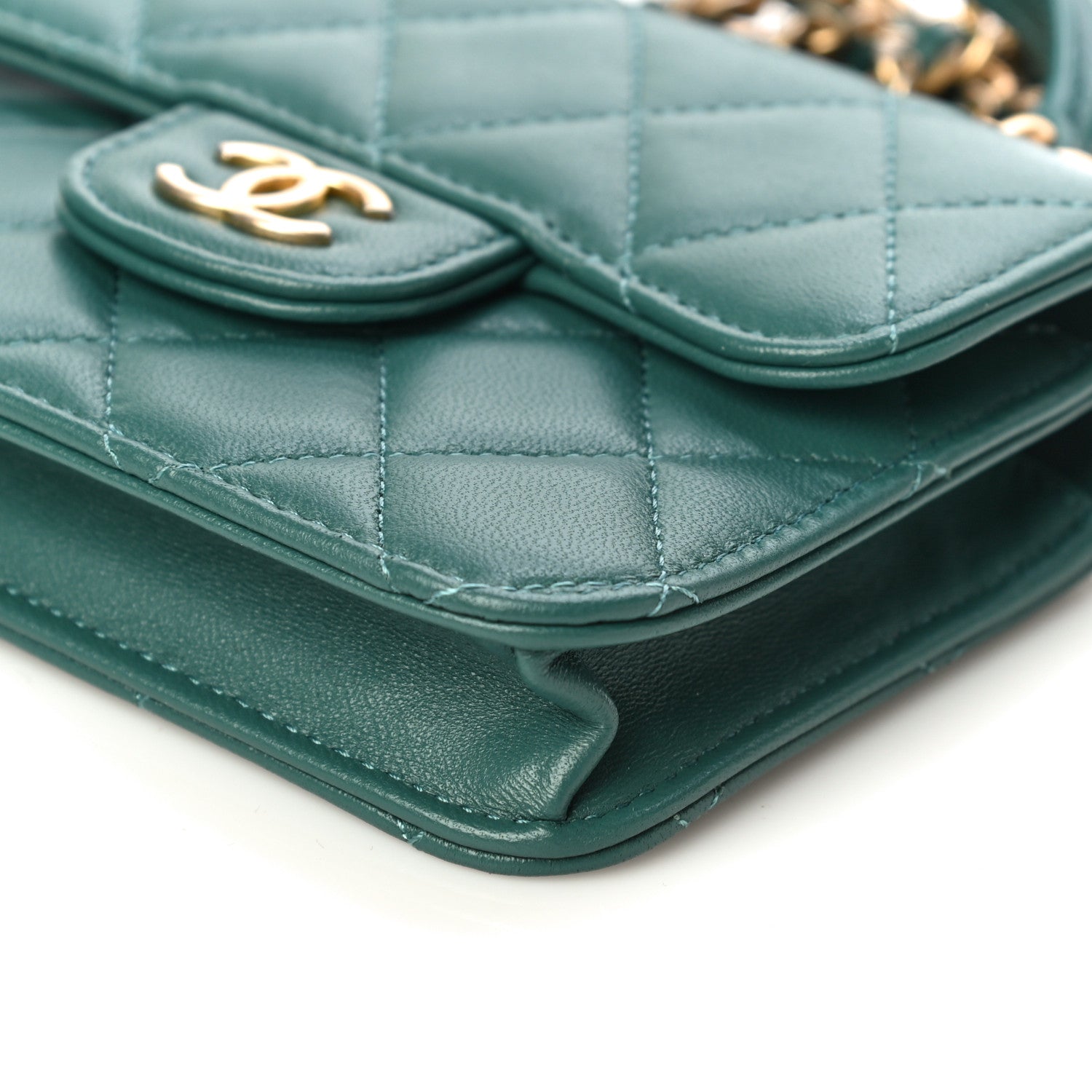 Chanel Lambskin Quilted Top Handle Flap Coin Purse With Chain Green 11 of 11