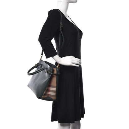 Burberry Derby Calfskin House Check Medium Banner Tote Black Dark Bottle Green 2 of 14
