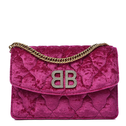 Balenciaga Crushed Velvet Crystal Mattress Quilted BB Wallet On Chain Fuchsia 1 of 11