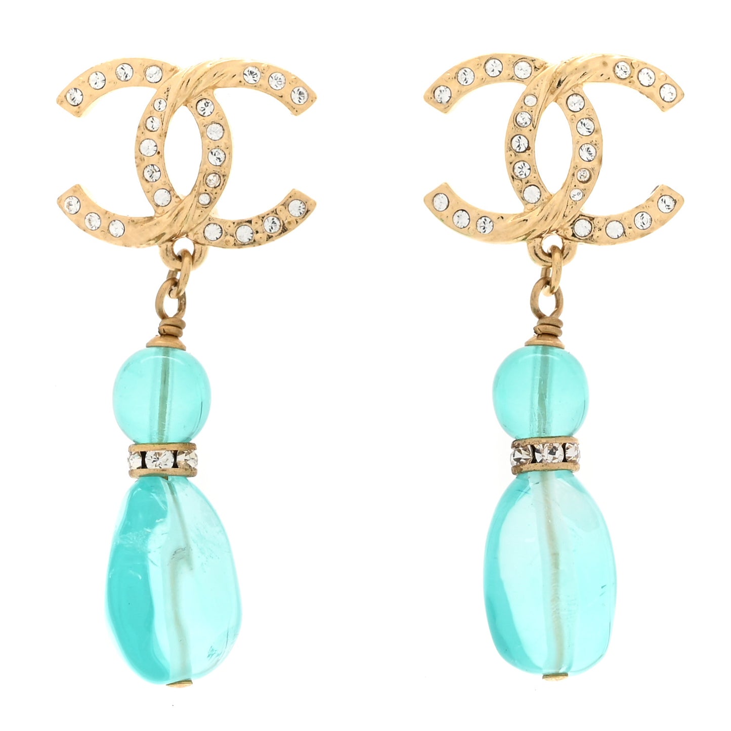 Crystal Stone CC Drop Earrings Blue Gold
