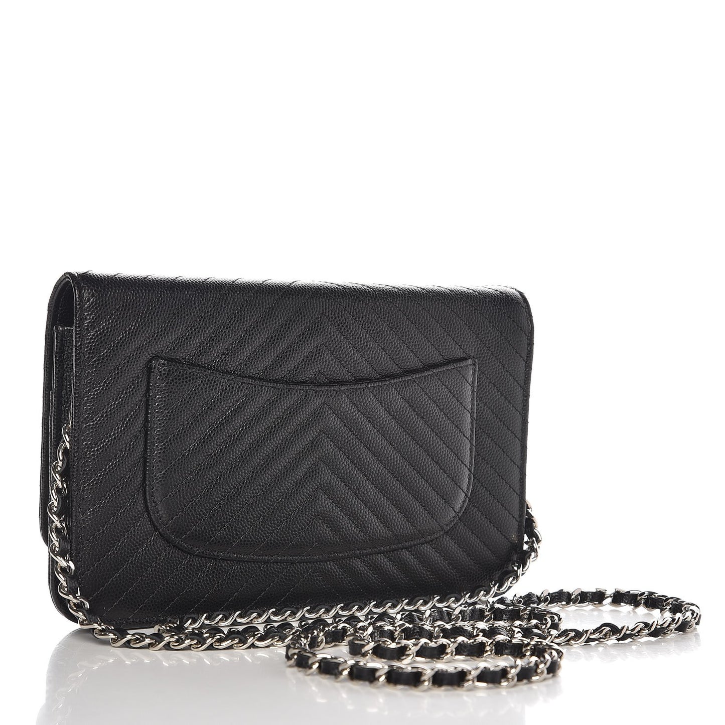 Caviar Chevron Quilted Wallet On Chain WOC Black