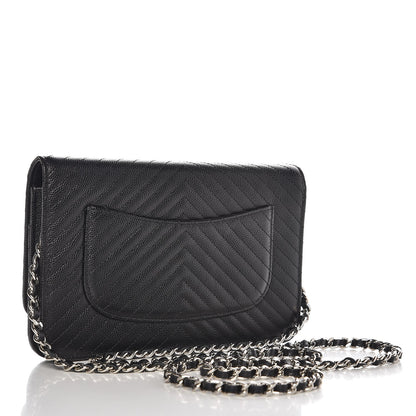 Chanel Caviar Chevron Quilted Wallet On Chain WOC Black 3 of 9