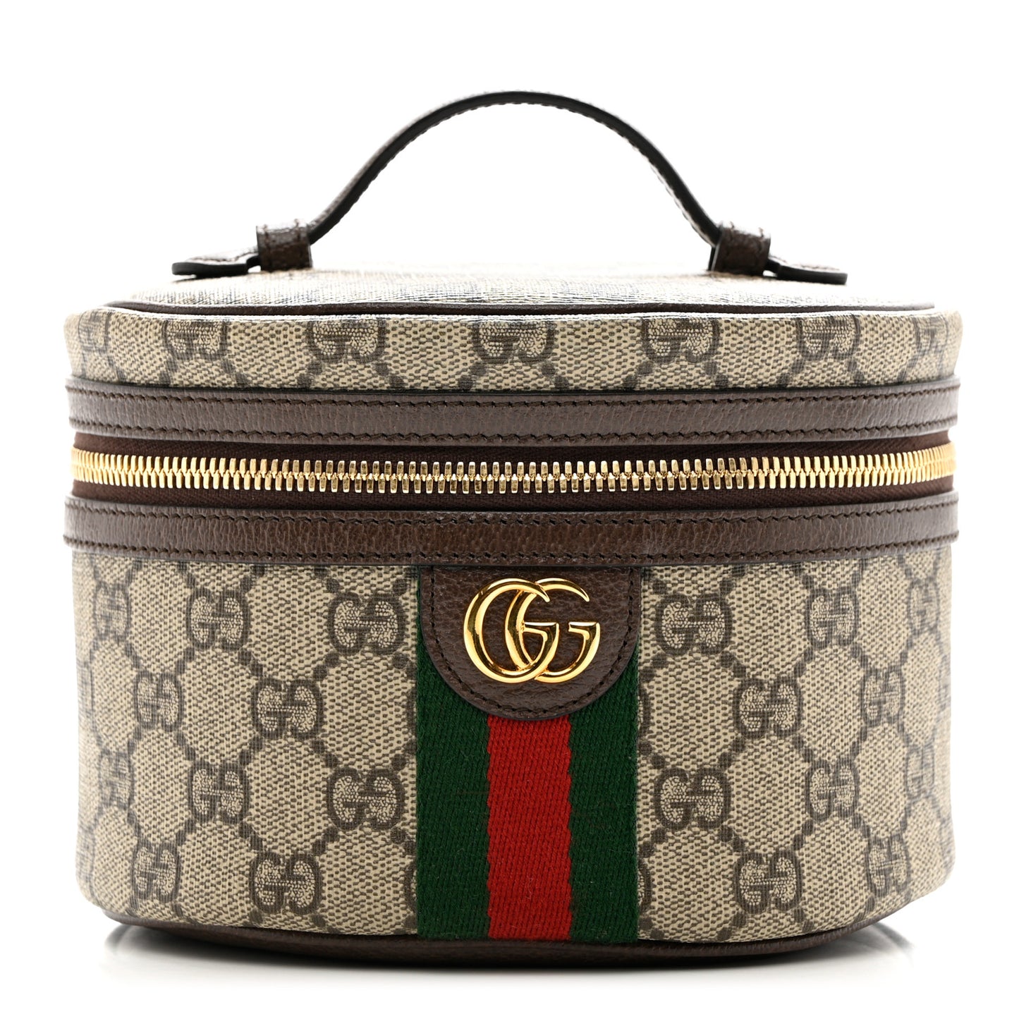GG Supreme Monogram Textured Calfskin Web Ophidia Vanity Cosmetic Case Beige Ebony New Acero
