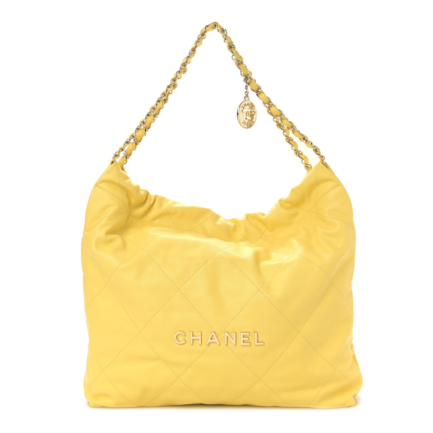 Shiny Caviar Quilted Small Chanel 22 Yellow