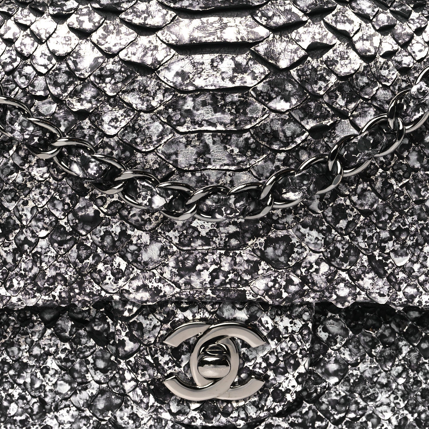Chanel Metallic Snakeskin Medium Double Flap Black Silver 8 of 11