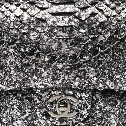 Chanel Metallic Snakeskin Medium Double Flap Black Silver 8 of 11