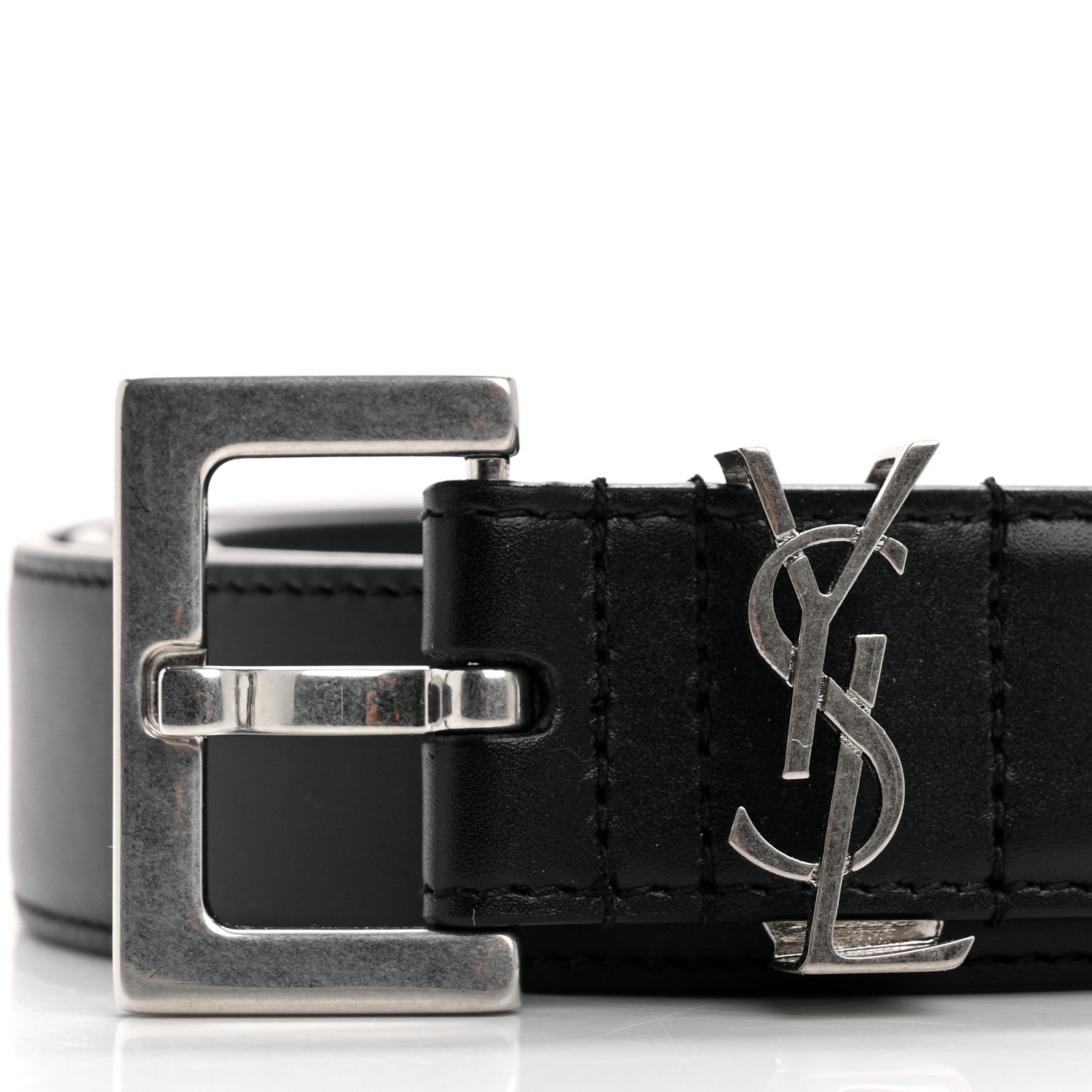 Saint Laurent Lambskin Monogram Cassandre Square Buckle Belt 100 40 Black 14 of 16