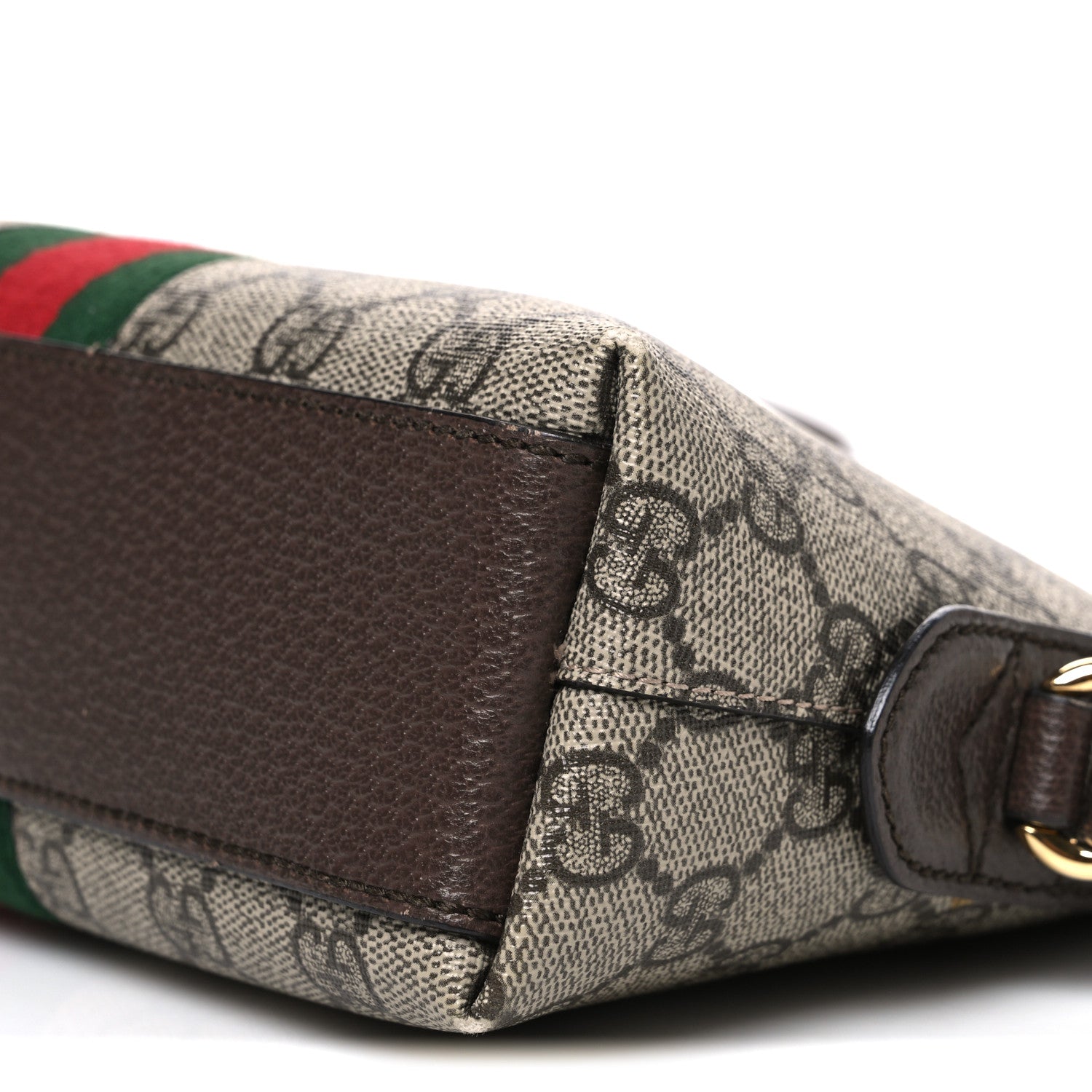 Gucci GG Supreme Monogram Textured Dollar Calfskin Web Small Ophidia Dome Shoulder Bag Beige Ebony New Acero 9 of 10