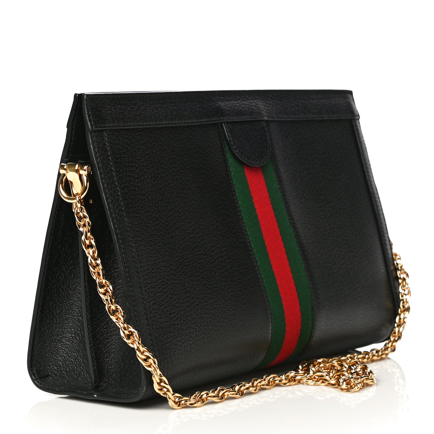 Gucci Textured Calfskin Web Medium Ophidia Chain Shoulder Bag Black 3 of 11