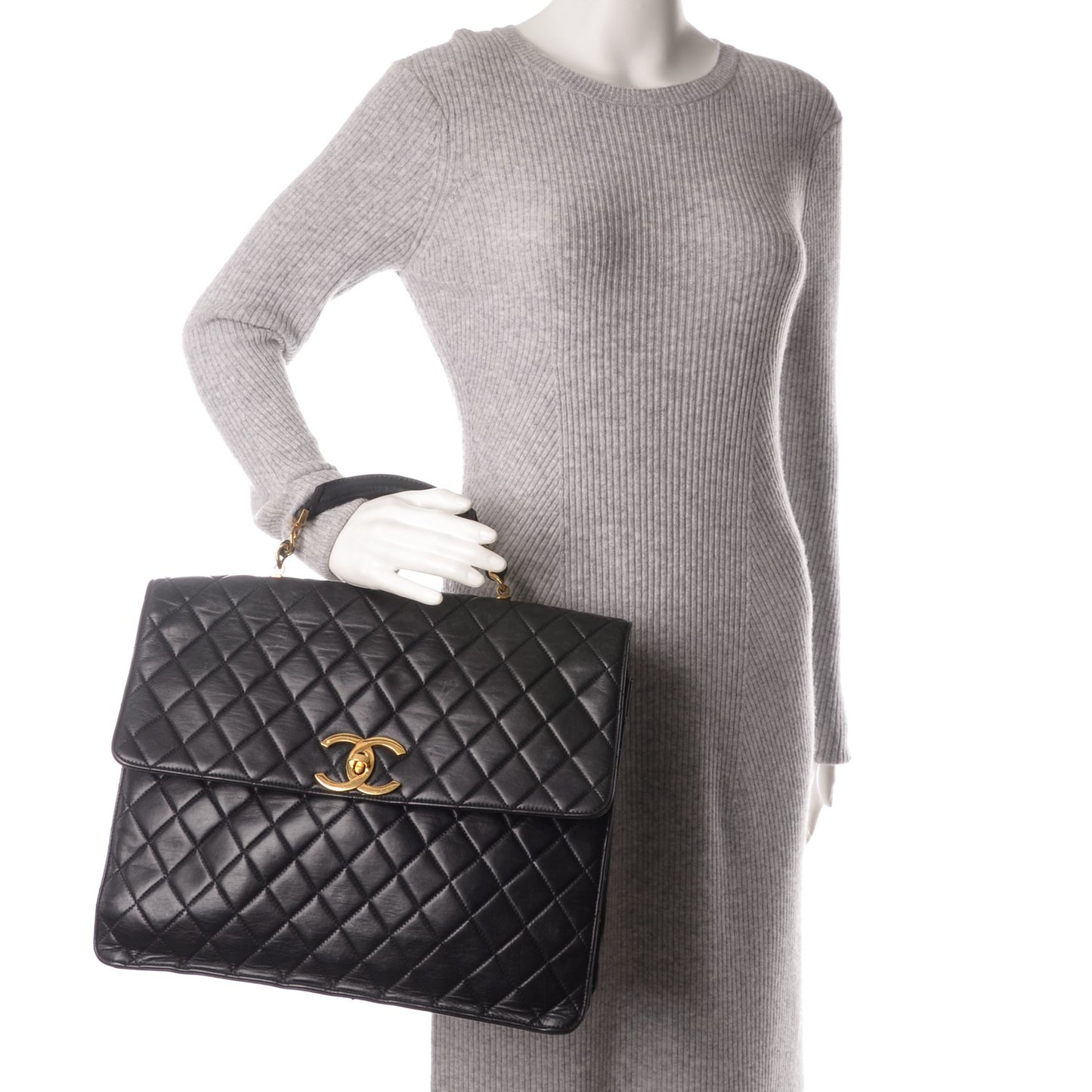Lambskin Quilted Briefcase Laptop Bag Black