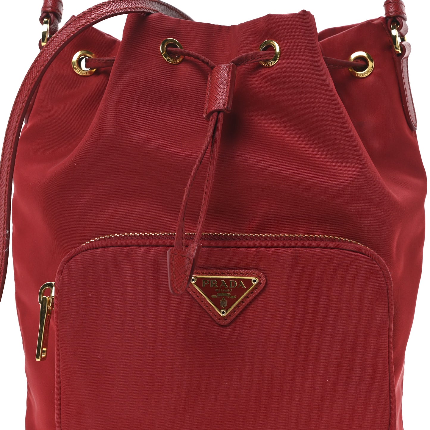 Nylon Vela Saffiano Mini Bucket Crossbody Bag Fuoco