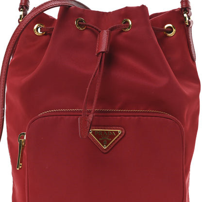 Prada Nylon Vela Saffiano Mini Bucket Crossbody Bag Fuoco 7 of 9