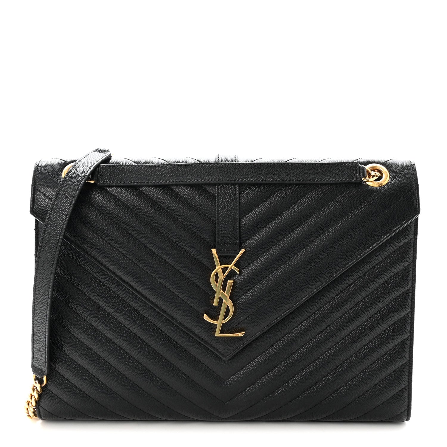Saint Laurent Grain De Poudre Matelasse Chevron Large Monogram Satchel Black 1 of 9