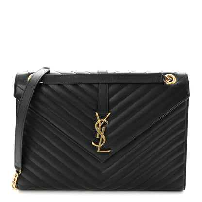 Saint Laurent Grain De Poudre Matelasse Chevron Large Monogram Satchel Black 1 of 9