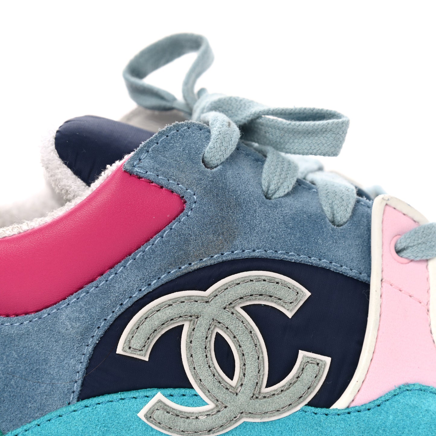 Nylon Calfskin Suede CC Sneakers 41 Navy Turquoise