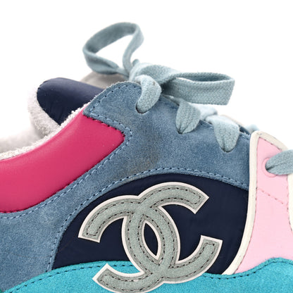 Chanel Nylon Calfskin Suede CC Sneakers 41 Navy Turquoise 9 of 10