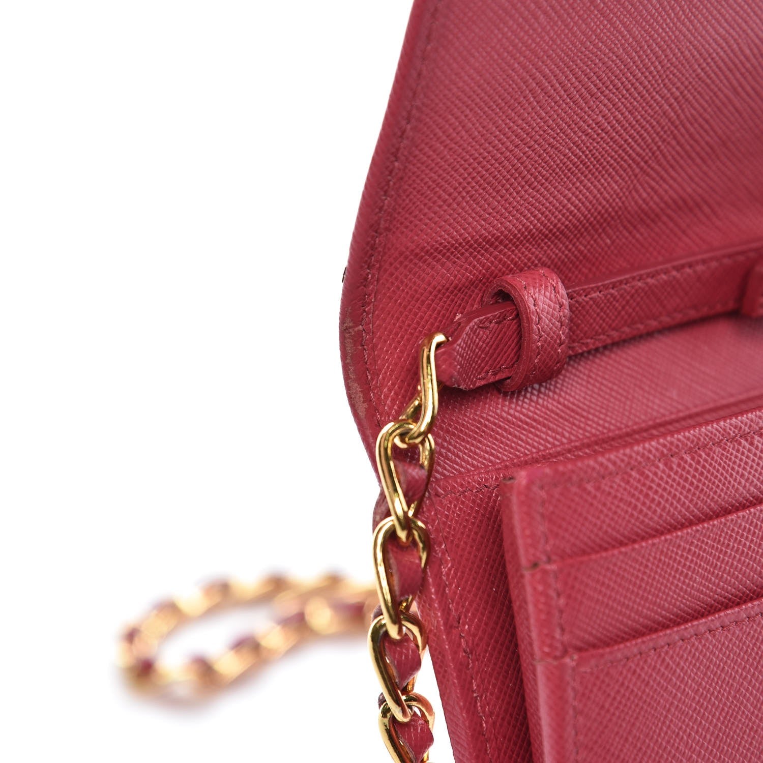 Prada Saffiano Metal Oro Chain Wallet Peonia 14 of 14