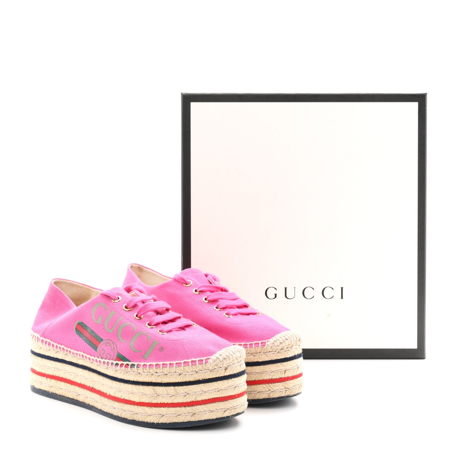 Canvas Logo Lace-Up Platform Espadrilles 37.5 Pink