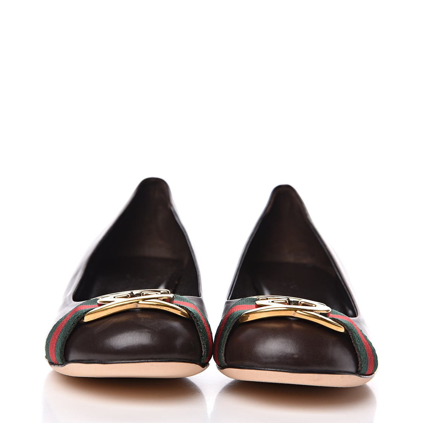 Calfskin Interlocking GG Web Mid Heel Pumps 38 Dark Cocoa
