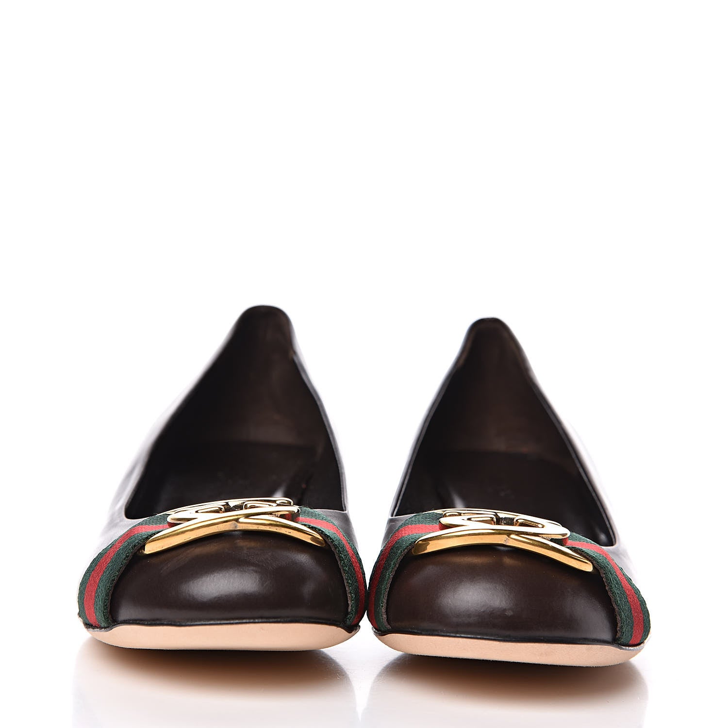 Gucci Calfskin Interlocking GG Web Mid Heel Pumps 38 Dark Cocoa 2 of 10