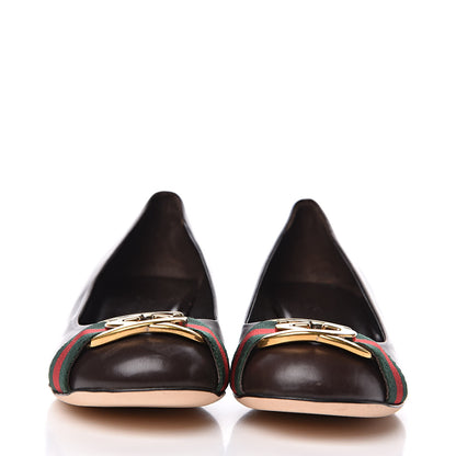 Gucci Calfskin Interlocking GG Web Mid Heel Pumps 38 Dark Cocoa 2 of 10