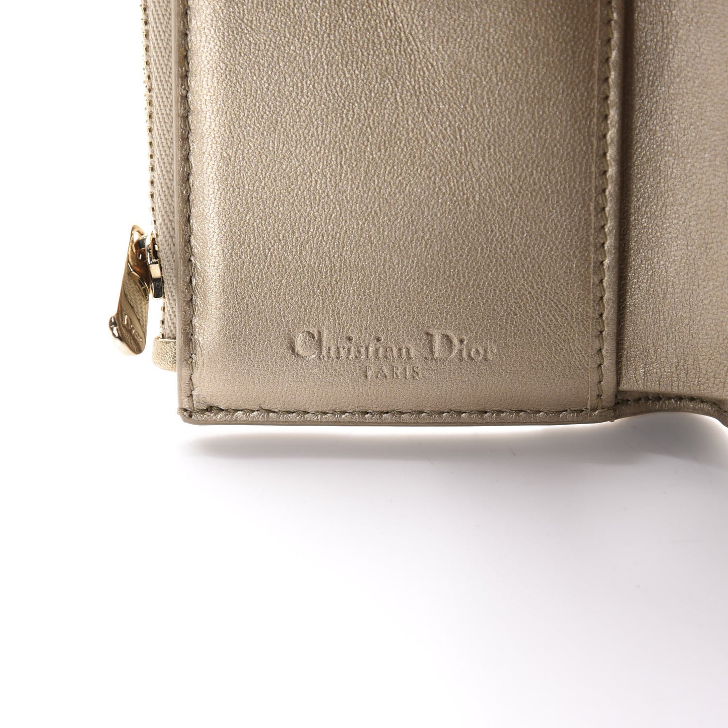 Metallic Lambskin Cannage Lady Dior Wallet Gold