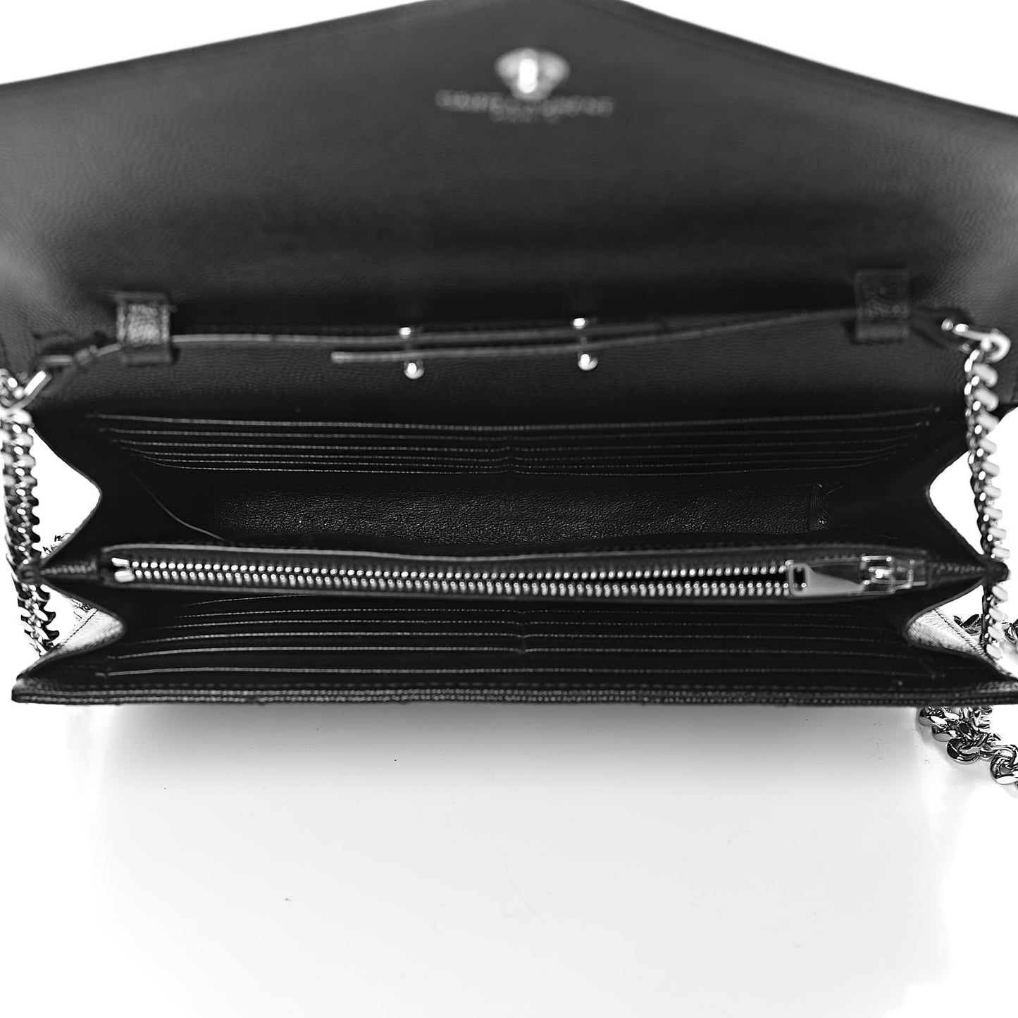 Grain De Poudre Matelasse Chevron Monogram Chain Wallet Black