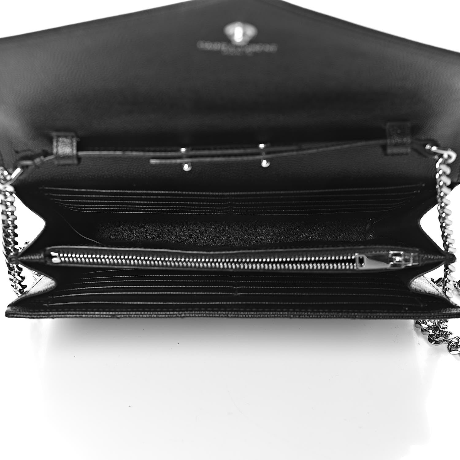 Saint Laurent Grain De Poudre Matelasse Chevron Monogram Chain Wallet Black 5 of 11
