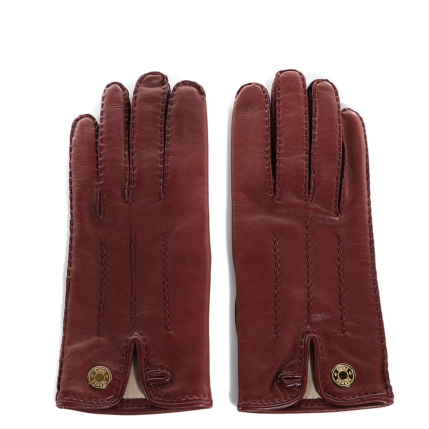 Hermes Lambskin Clous de Selle Gloves Rouge Chili 7.5 1 of 4