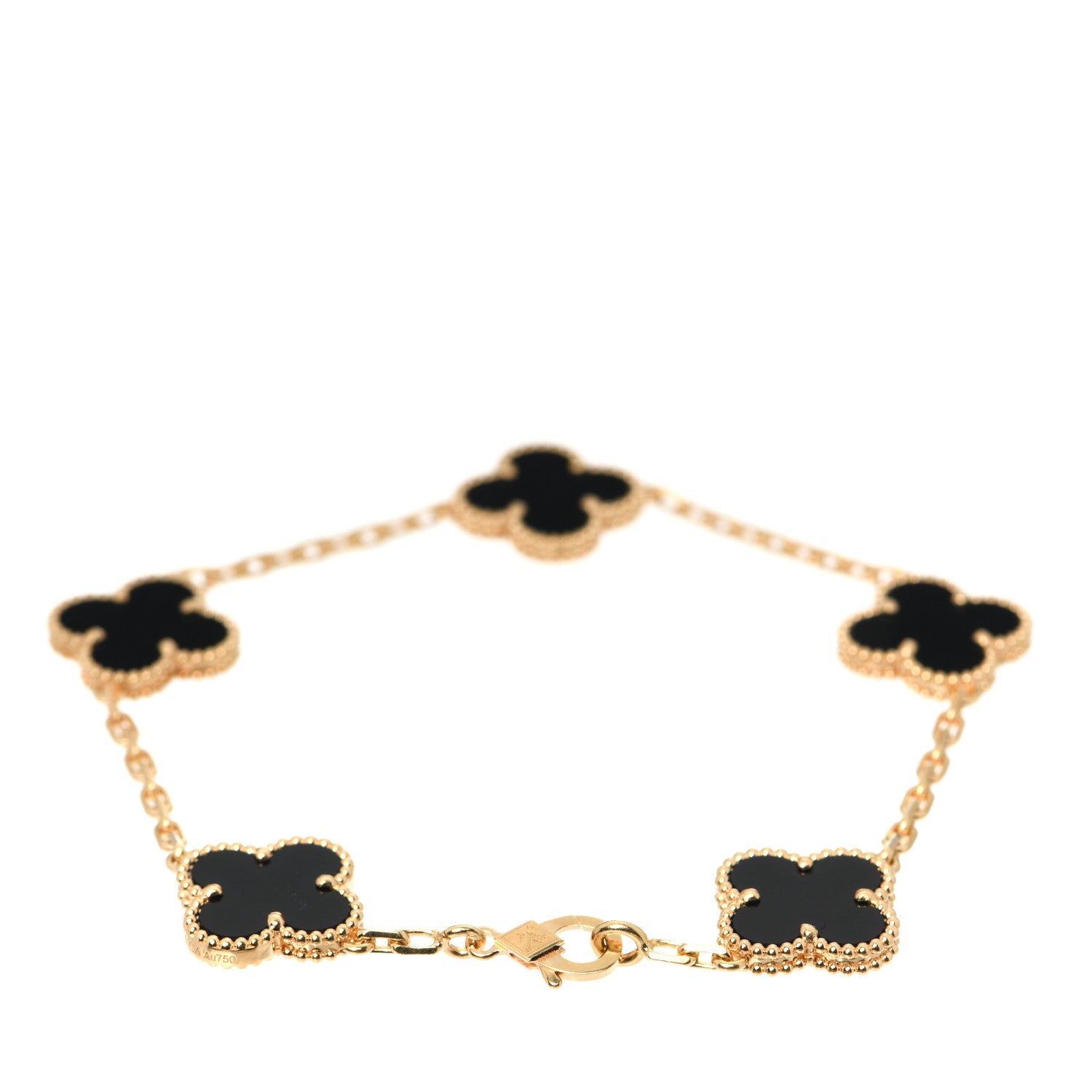 Van Cleef & Arpels 18K Yellow Gold Black Onyx 5 Motifs Vintage Alhambra Bracelet 3 of 8