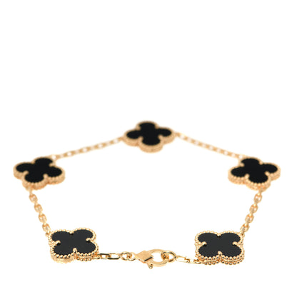 Van Cleef & Arpels 18K Yellow Gold Black Onyx 5 Motifs Vintage Alhambra Bracelet 3 of 8
