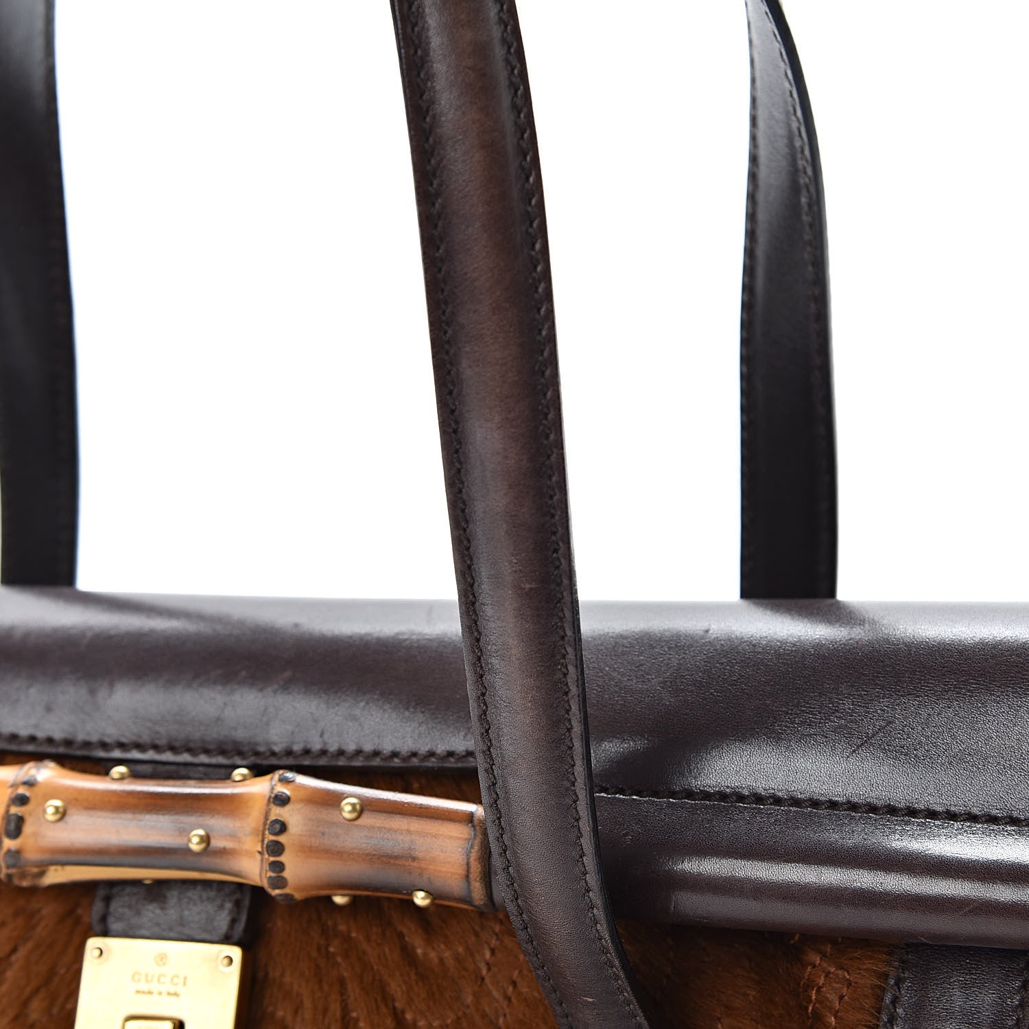 Gucci Calf Hair Calfskin Bamboo Bullet Satchel Brown 21 of 21