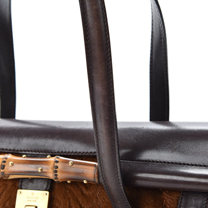 Gucci Calf Hair Calfskin Bamboo Bullet Satchel Brown 21 of 21