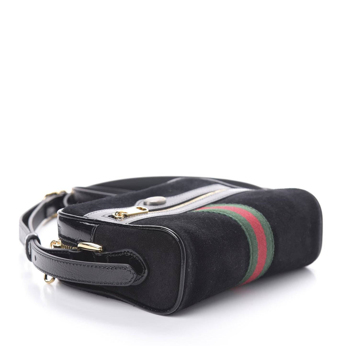 Suede Patent Web Mini Ophidia Shoulder Bag Black