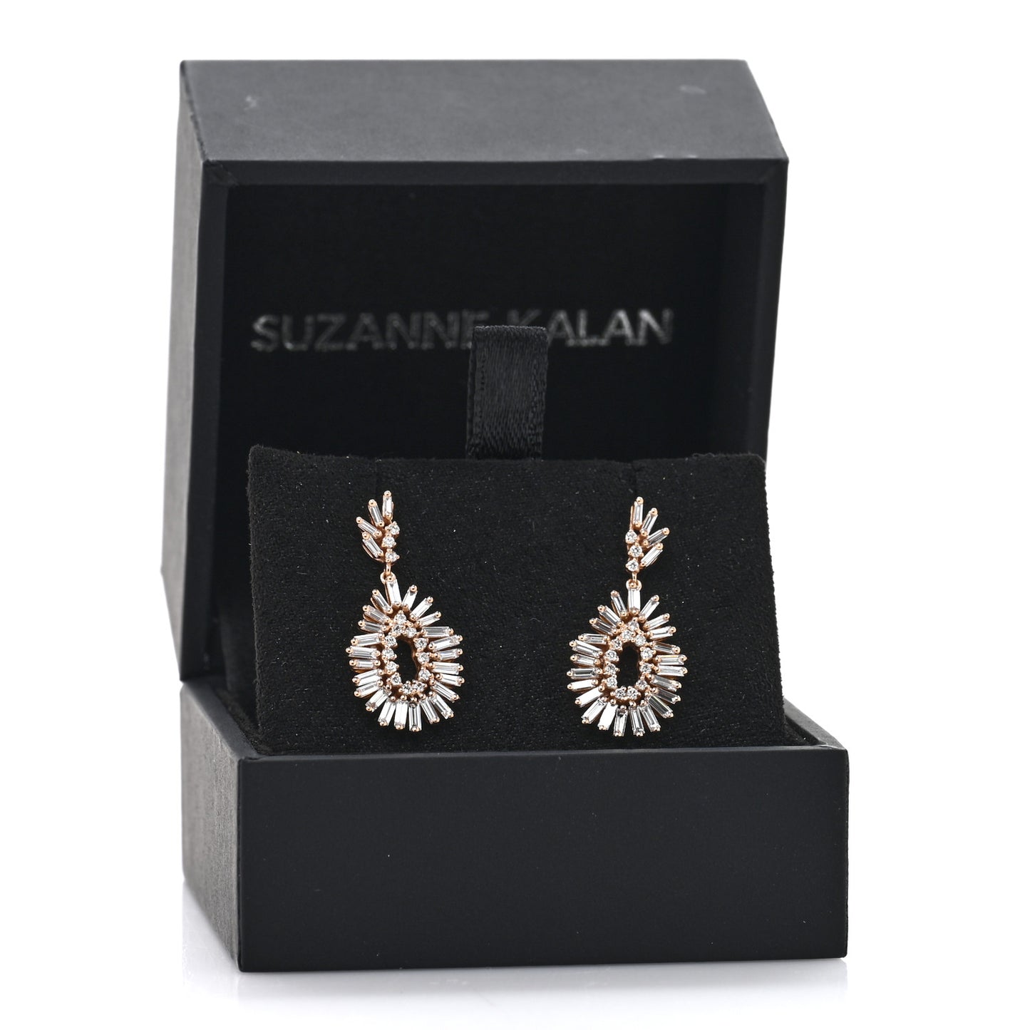 18K Rose Gold Diamond Baguette Drop Earrings