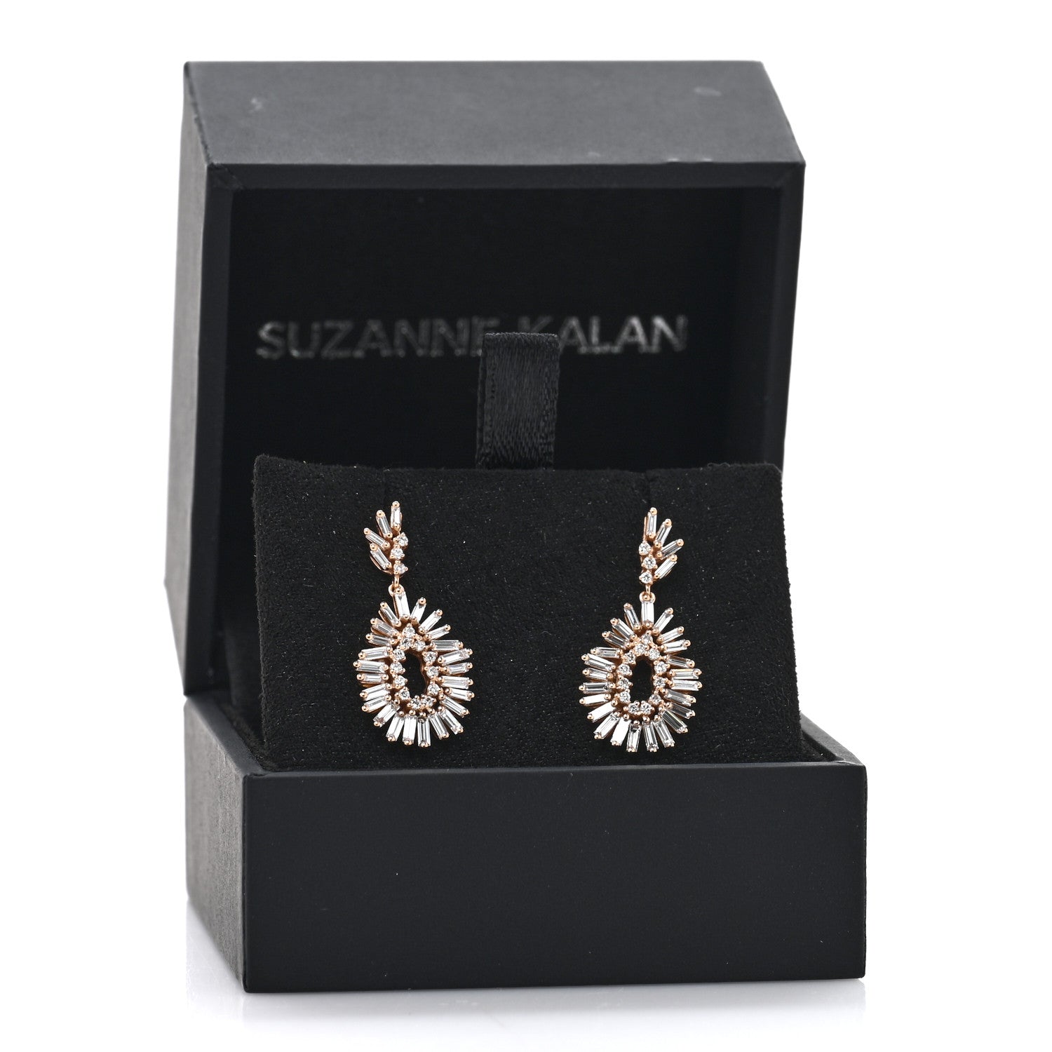 Suzanne Kalan 18K Rose Gold Diamond Baguette Drop Earrings 5 of 5