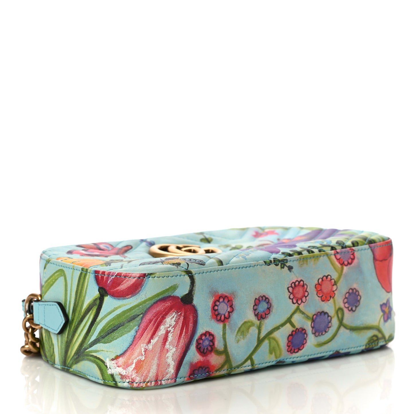 X UNSKILLED WORKER Calfskin Matelasse Flora Painted Small GG Marmont Chain Shoulder Bag Cloudy Blue Multicolor