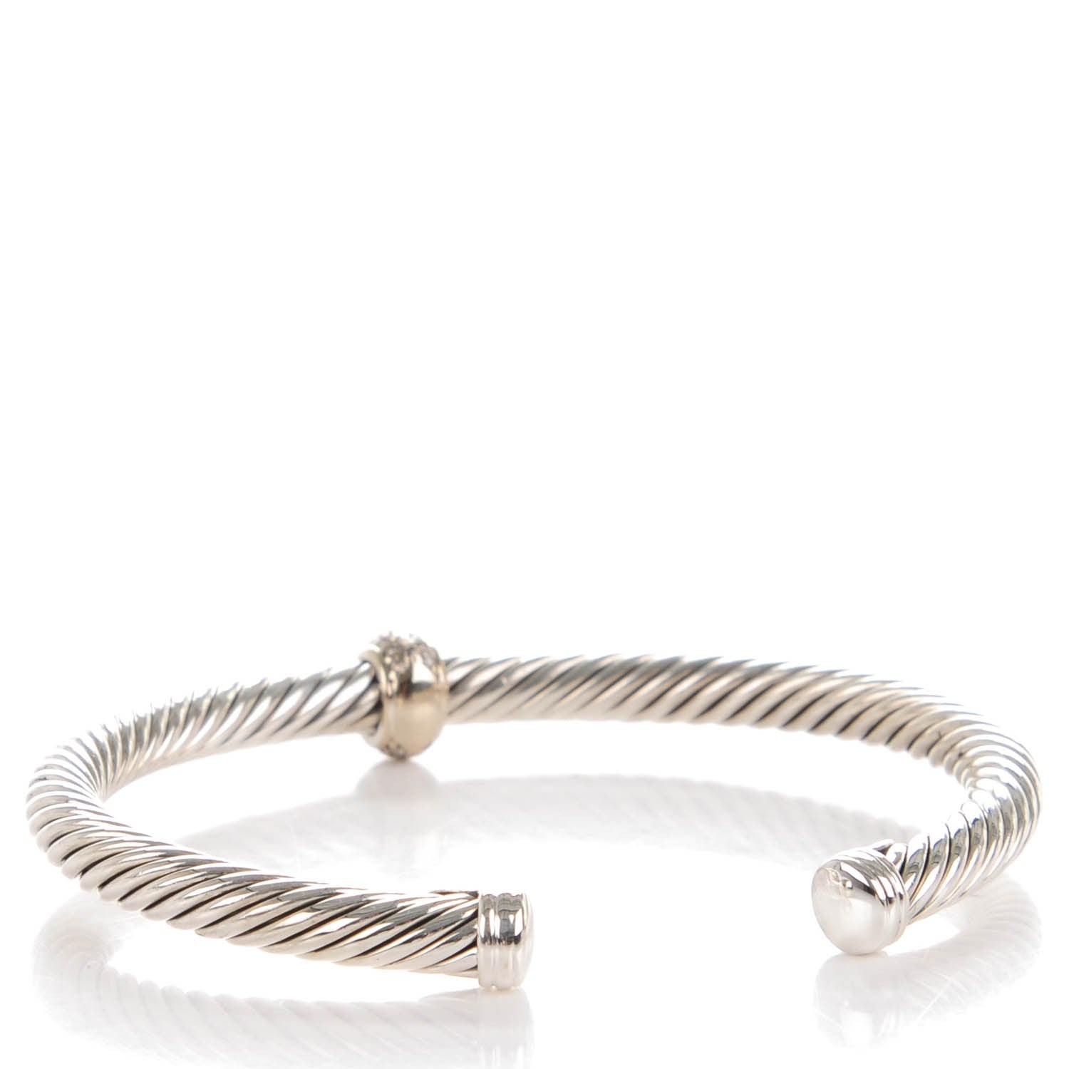 David Yurman Sterling Silver 18K White Gold Diamond 5mm Cable Classics Station Bracelet 3 of 5
