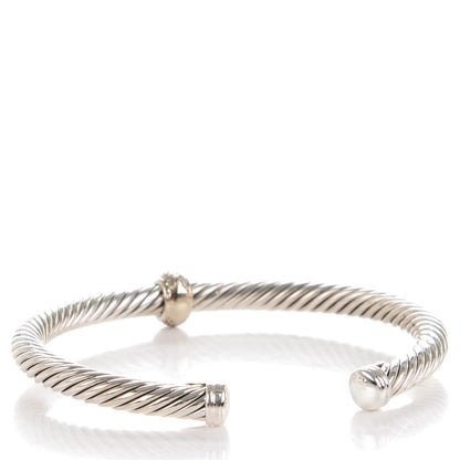 David Yurman Sterling Silver 18K White Gold Diamond 5mm Cable Classics Station Bracelet 3 of 5