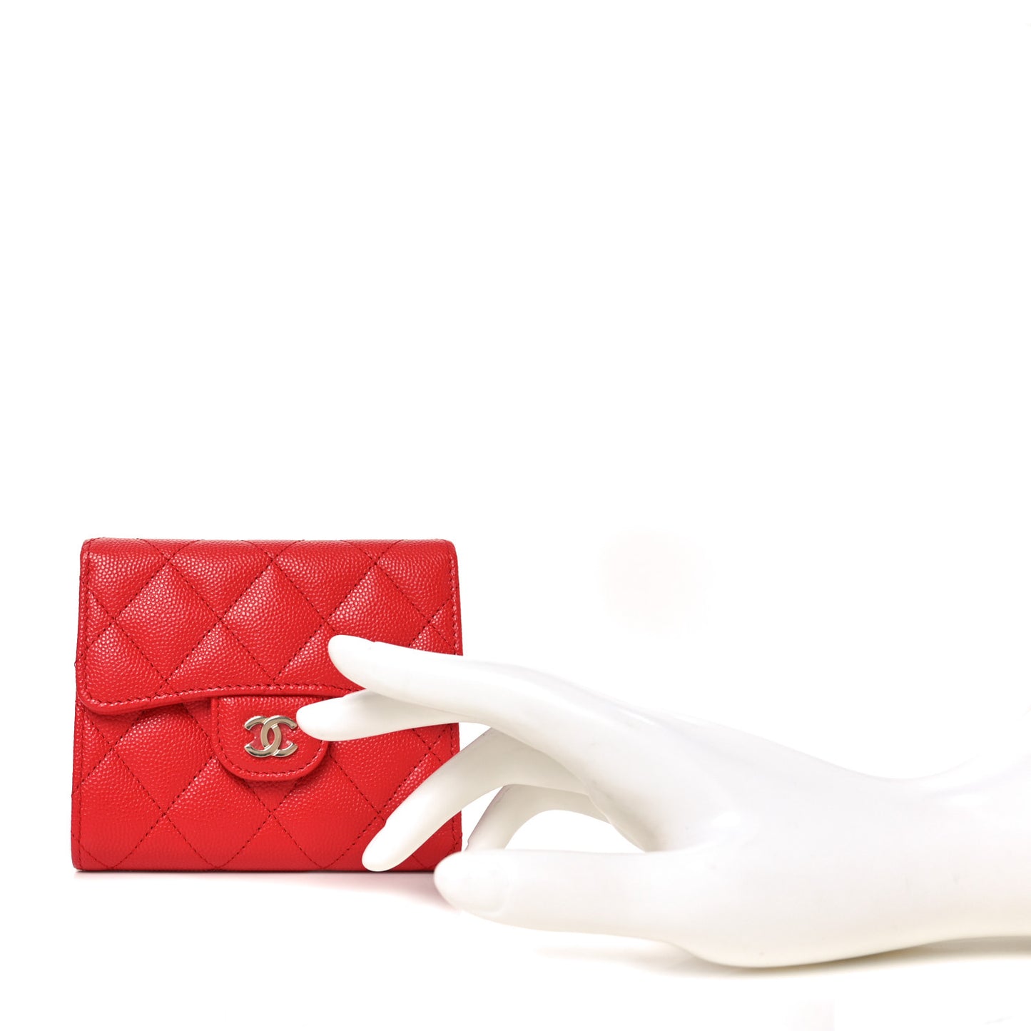 Caviar Quilted Compact Flap Wallet Red