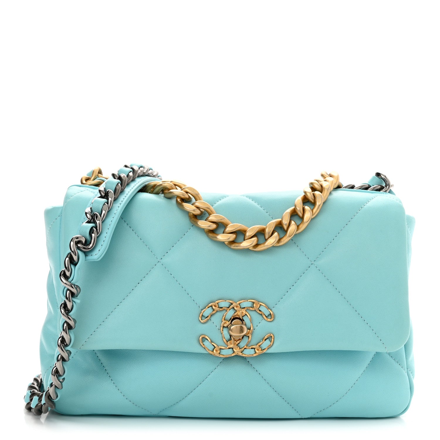 Chanel Lambskin Quilted Medium Chanel 19 Flap Light Blue 1 of 10