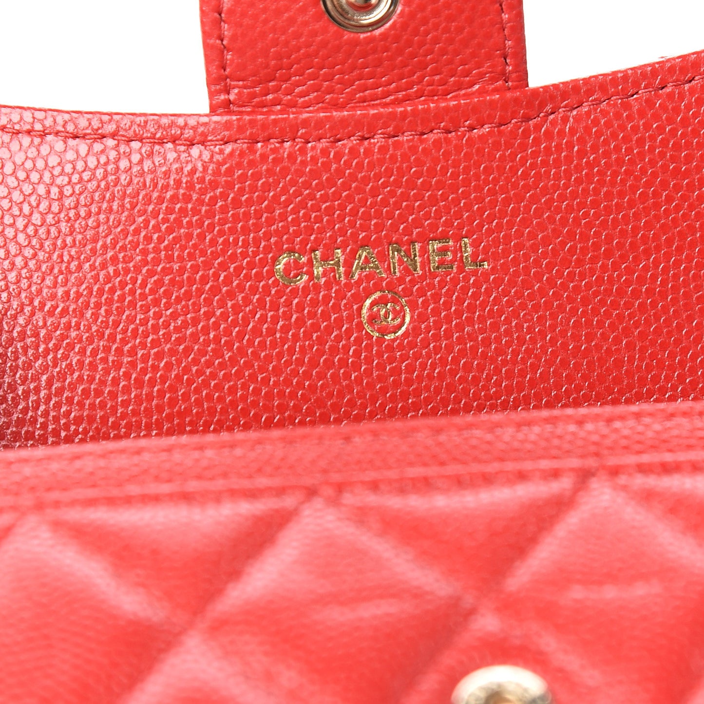Caviar Quilted Flap Card Holder Wallet Red