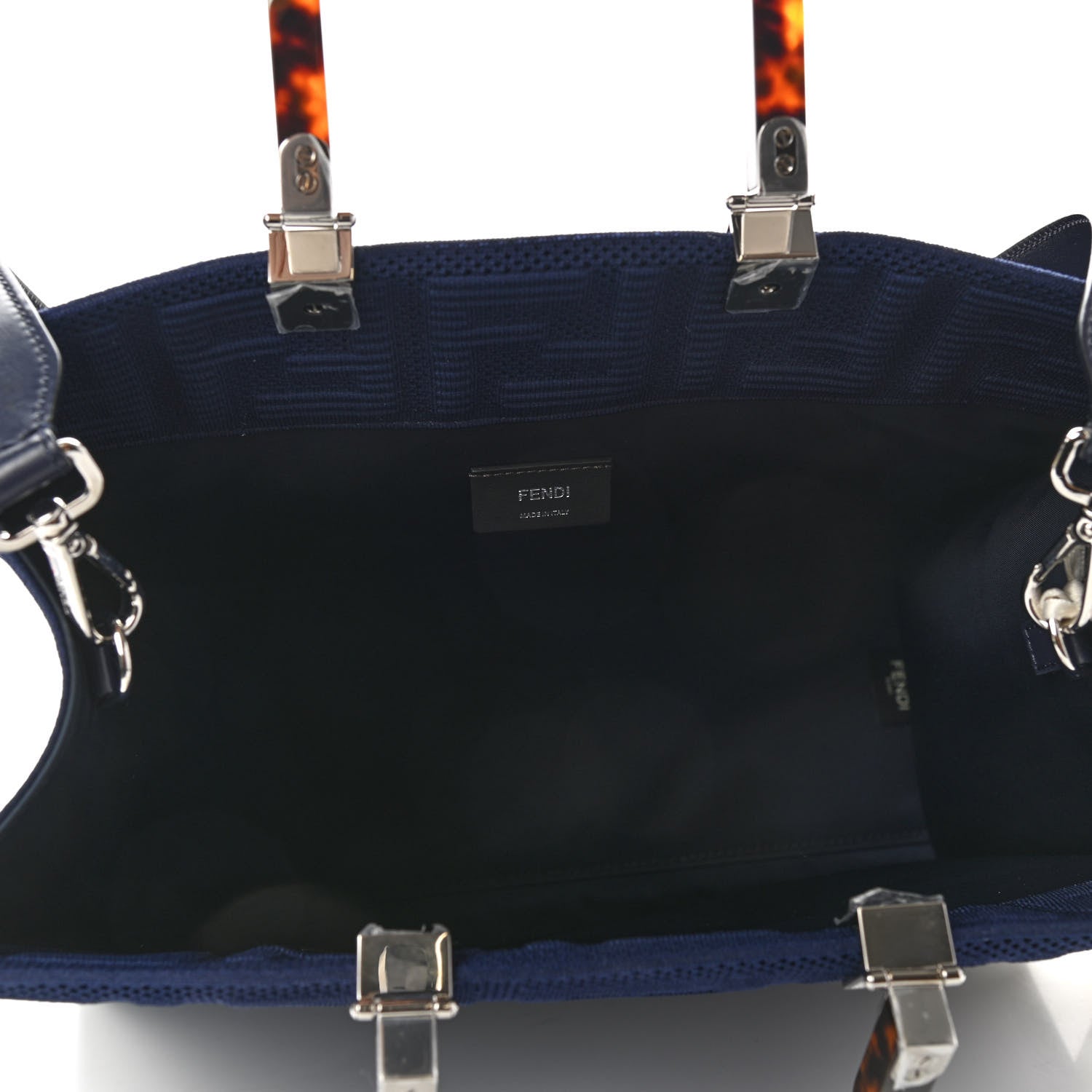 Fendi Technical Fabric Plexiglass FF Medium Fendi Sunshine Shopper Tote Marino 5 of 9
